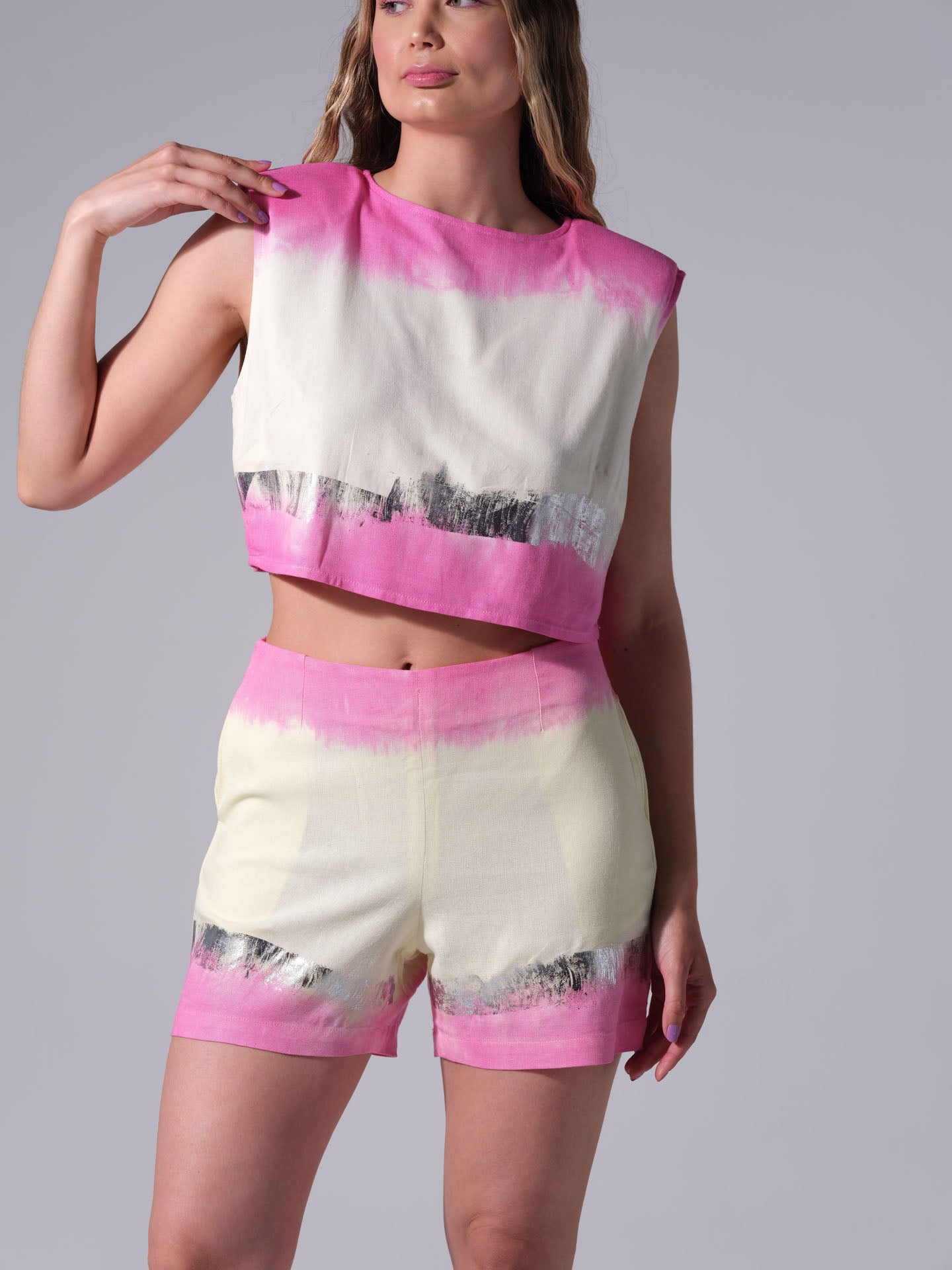 Conjunto de lino - Lámina rosa simple